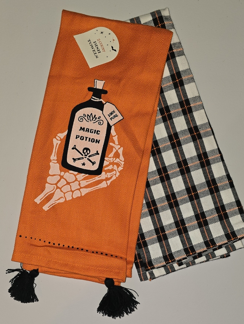 Orange 'Magic Potion' Halloween & Plaid Towels Set Of 2